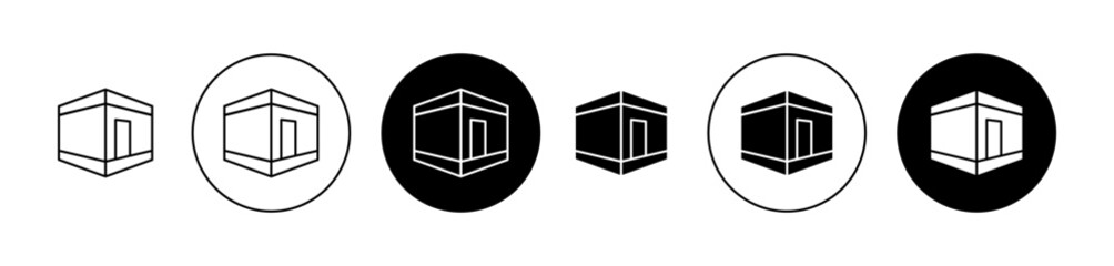 Kaaba icons set in black and blue colors on white background