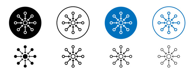 Centralized icons set in black and blue colors on white background