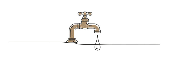Continuous One-Line Vector Drawing of a Water Faucet for Plumbing. Editable Stroke.