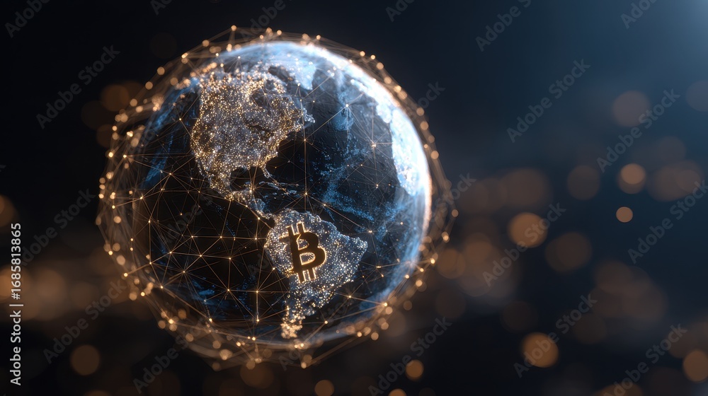 Aufkleber digital representation of the world highlighting blockchain technology and cryptocurrency connection