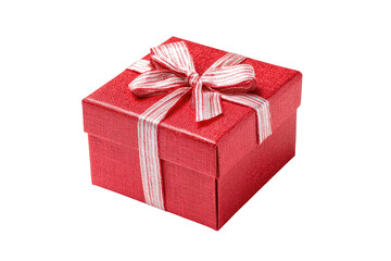 Red gift box with white ribbon and bow