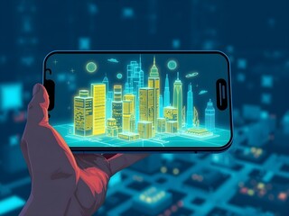 High-tech Future Digital Holographic Downtown