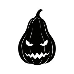 Vector art of a spooky black pumpkin with an evil grin, perfect for halloween themed designs and decorations