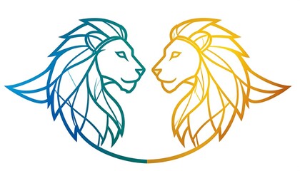 Two lions facing each other in a circular design