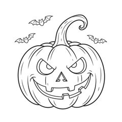 Vector art of spooky jackolantern with bats flying around it, perfect for halloween coloring book
