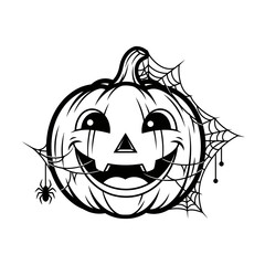 Vector art of cute halloween pumpkin with spider and web for holiday decoration and design