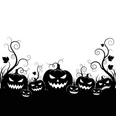 Vector art of a spooky halloween scene with evil jackolanterns and vines, , perfect for halloween decorations © AnilChandra