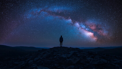 Silhouette of Person Under Milky Way Galaxy (AI Generated)