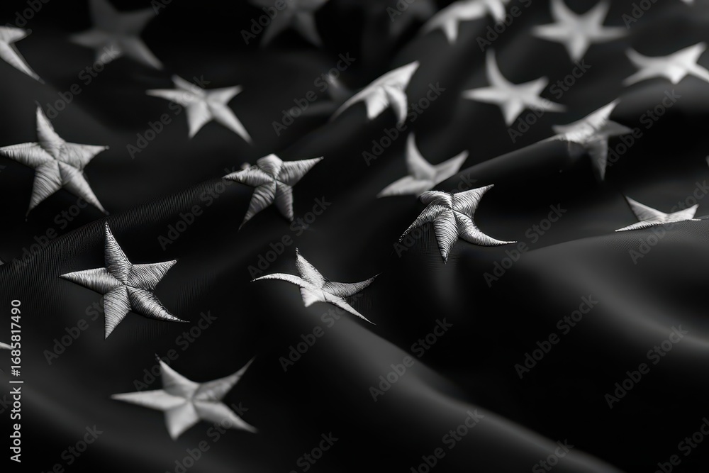 Aufkleber elegant display of an american flag with intricate black and white stars highlighting fabric texture