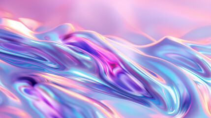 Obraz premium Holographic Liquid Waves – Abstract Fluid Texture with Blue, Violet, and Pink Gradients, Modern Pearlescent Background for Futuristic Digital Design