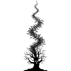 Vector art of spooky tree with a scary face and a swarm of bats flying out of it, perfect for halloween designs