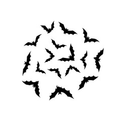 Vector art of a group of bats flying together, creating a dynamic and spooky pattern