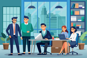 Team collaboration in a modern office setting during a business meeting in a city