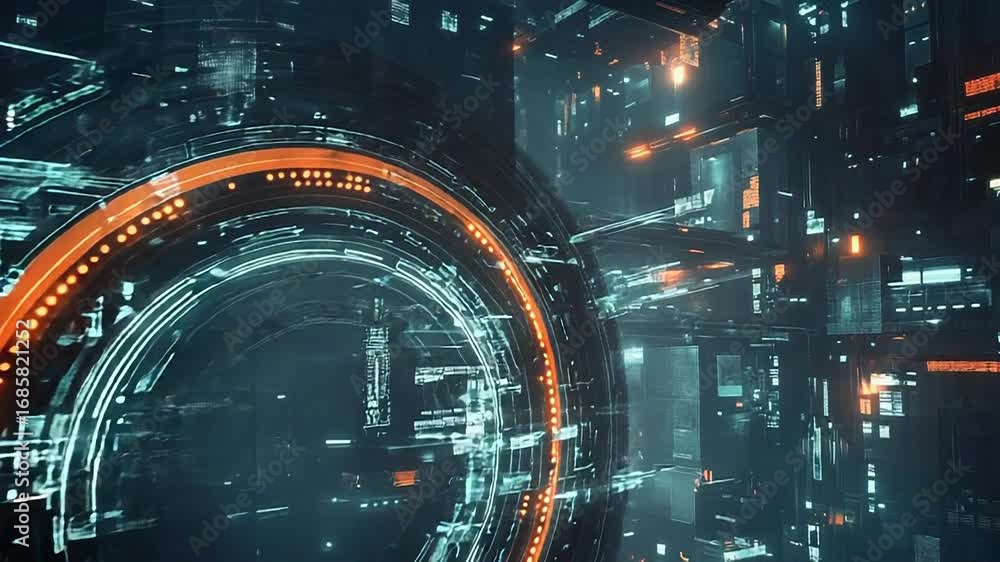 Poster futuristic technological circle interface displaying complex data analysis in virtual cyberspace