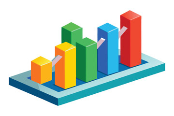 Isometric bar graph with colorful ascending bars on white chart bar chart