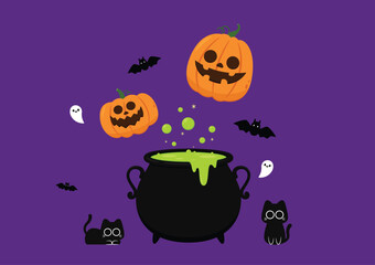 Witch cauldron, Halloween magic pot with green potion. Vector steel boiler with boiling magic brew or steaming goo. Cartoon kettle with poison.
