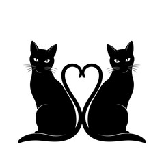 Vector art of two black cats sitting with tails forming a heart shape vector illustration in simple flat style