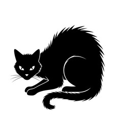 Vector art of arched back black cat, a symbol of halloween, superstition, and mystery, with fur standing on end