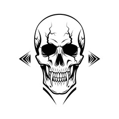 Fototapeta premium Vector art of skull with fangs and triangles, a symbol of death, danger, and the vampire in a minimalist line art style