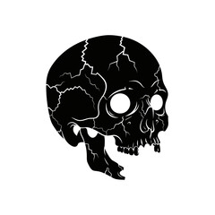 Vector art of cracked skull illustration, a symbol of death, horror, and the macabre, perfect for gothic and halloween themes