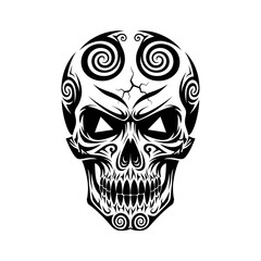 Vector art of intricate skull with spiral patterns, a detailed and macabre work of art