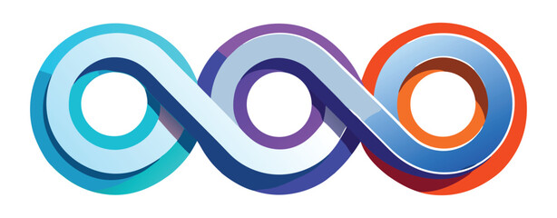 Triple Infinity Loop Symbol with Blue Purple and Orange Gradients on White infinity symbol