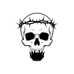 Vector art of a skull wearing a crown of thorns, symbolizing sacrifice, suffering, and mortality in a stark, graphic design