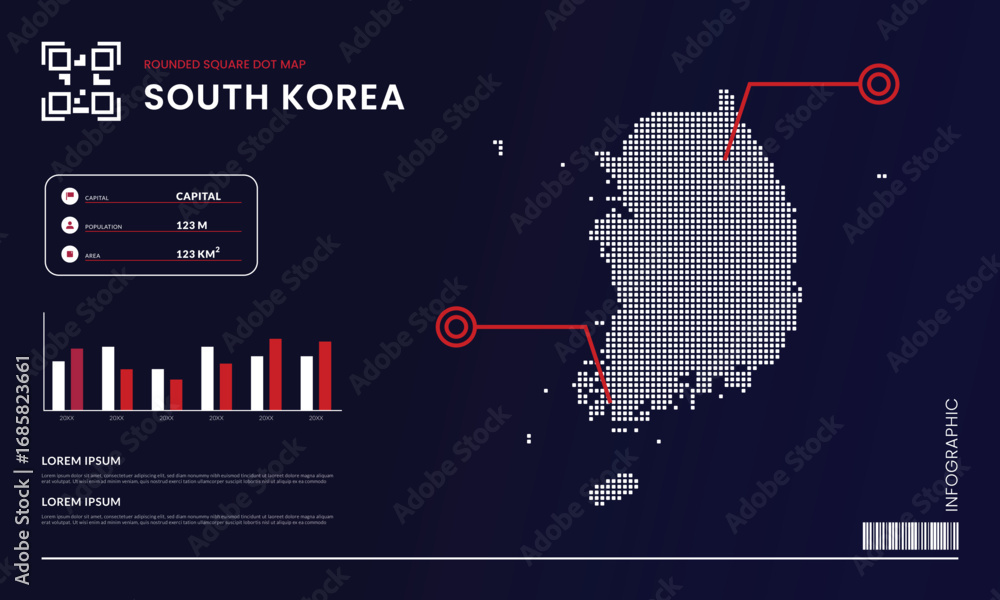 Aufkleber rounded square dot map of south korea with infographic presentation template use for design element