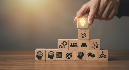 Building innovative business strategies with teamwork and bright ideas, step by step to success.