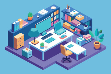 Stylish home office setup with modern furniture and plants for a productive work environment