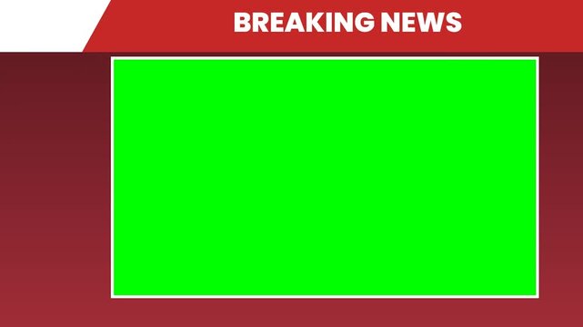 Breaking news alert animation with bold headlines on green screen background for global media and journalism broadcasts.