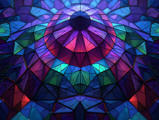 Geometric stained glass pattern with purple blue and green