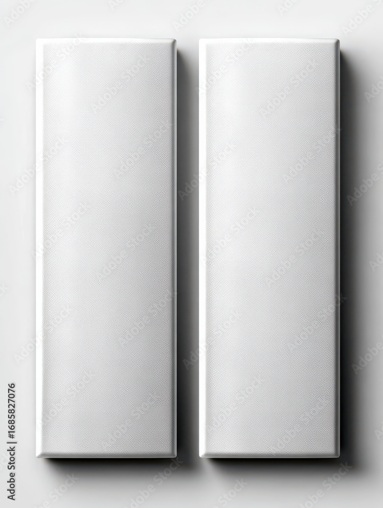 Poster paired rectangular blocks: two immaculate rectangular blocks stand side-by-side, perfectly aligned, 