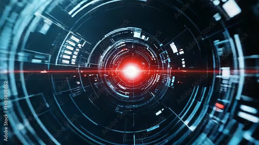 Poster futuristic technological tunnel rotating with digital information flowing