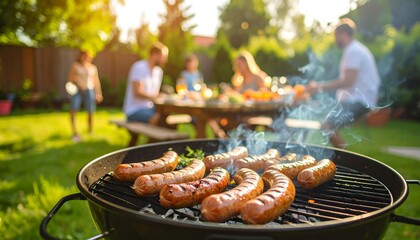 A family enjoys a backyard barbecue