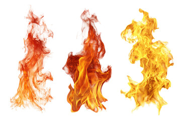 Three flames of varying intensity and color, isolated against black