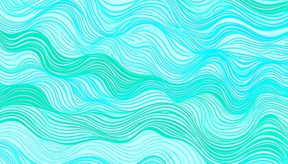 Abstract design featuring a dynamic pattern of interwoven turquoise and light blue wavy lines creating a flowing, vibrant visual effect.