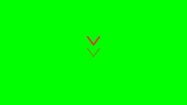 Flashing red arrow down sign animation on green screen background symbolizing attention  warning  or direction.