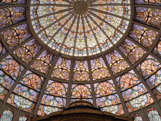 Intricate Stained Glass Dome with Floral Motifs ceiling