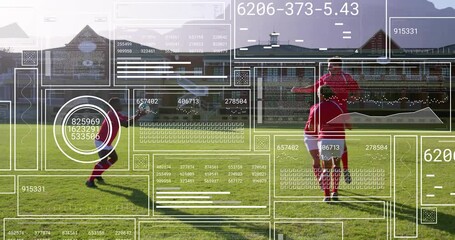 Match official throwing ball in enabling lifting jumper catching rugby ball passing for support run