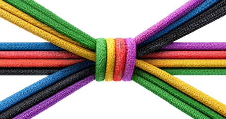 Colorful cords tightly interwoven in a symmetrical knot
