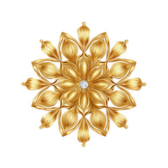 Golden, ornate flower-like medallion with a central diamond