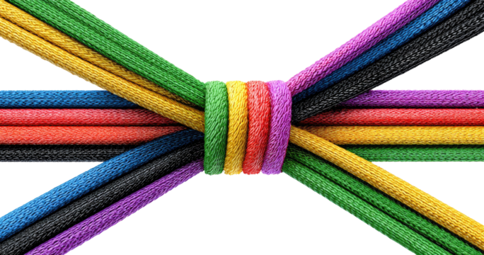 Colorful cords tightly interwoven in a symmetrical knot