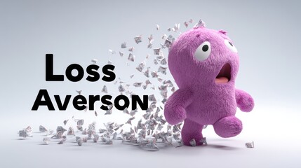 A pink, fluffy, cartoon character, seemingly distraught, walks away from a cloud of fragments