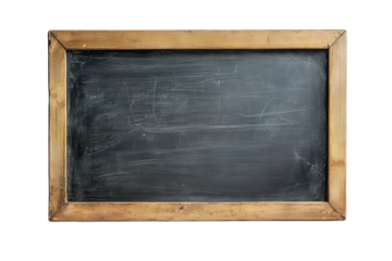 Old black chalkboard with wooden frame, dark slate with chalk residue, for school lessons, education, or menu board