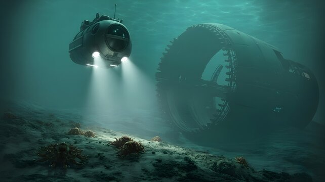 Deep Sea Submersible Alien Wreck Bioluminescent Life