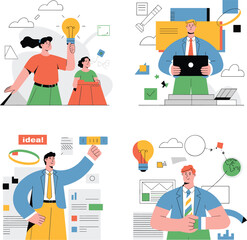 set of Entrepreneur Startup Idea Launch Vector Illustration on white background