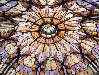 Ornate Stained Glass Dome Ceiling with Floral Pattern 1
