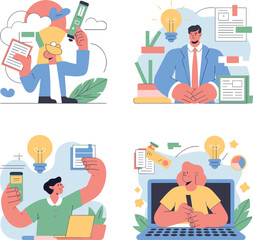 set of Entrepreneur Startup Idea Launch Vector Illustration on white background