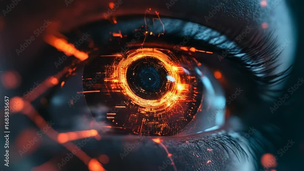 Poster futuristic bionic eye scanning data with digital interface